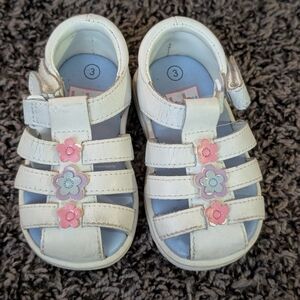Kids White Sandals with Floral Accents